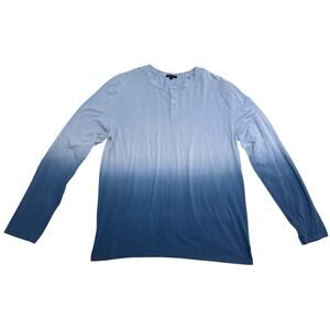 Patrick Assaraf Stretch Pima Cotton Henley Shirt Ombre Tie Dye Peru Blue Large